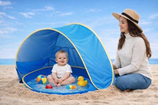 אוהל הצללה לתינוק עם בריכת מים – פתרון מושלם לחוף